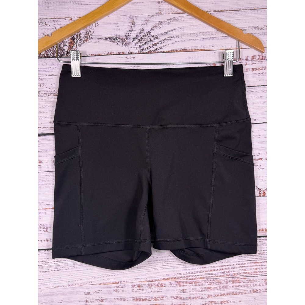 Yogalicious Lux Biker Shorts Womens Medium Black Side Pocket High Waist Athletic